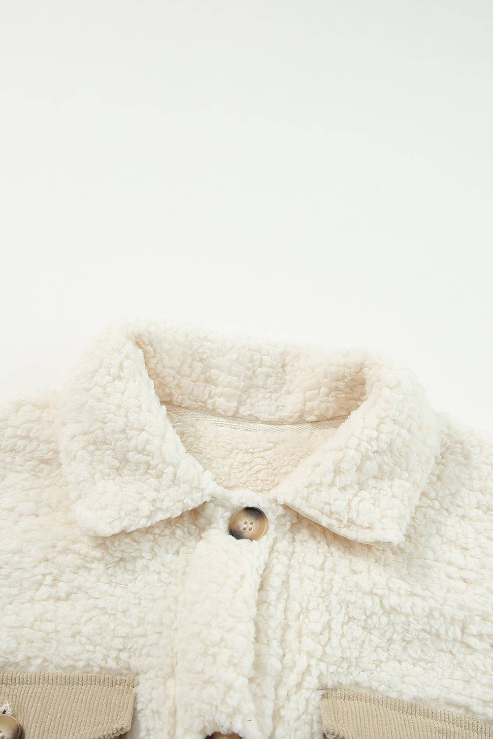 Beige Teddy Coat with Contrast Flap Pockets