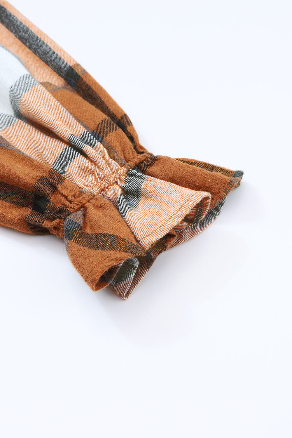 Khaki Plaid Ruffle Sleeve Shirt Dress