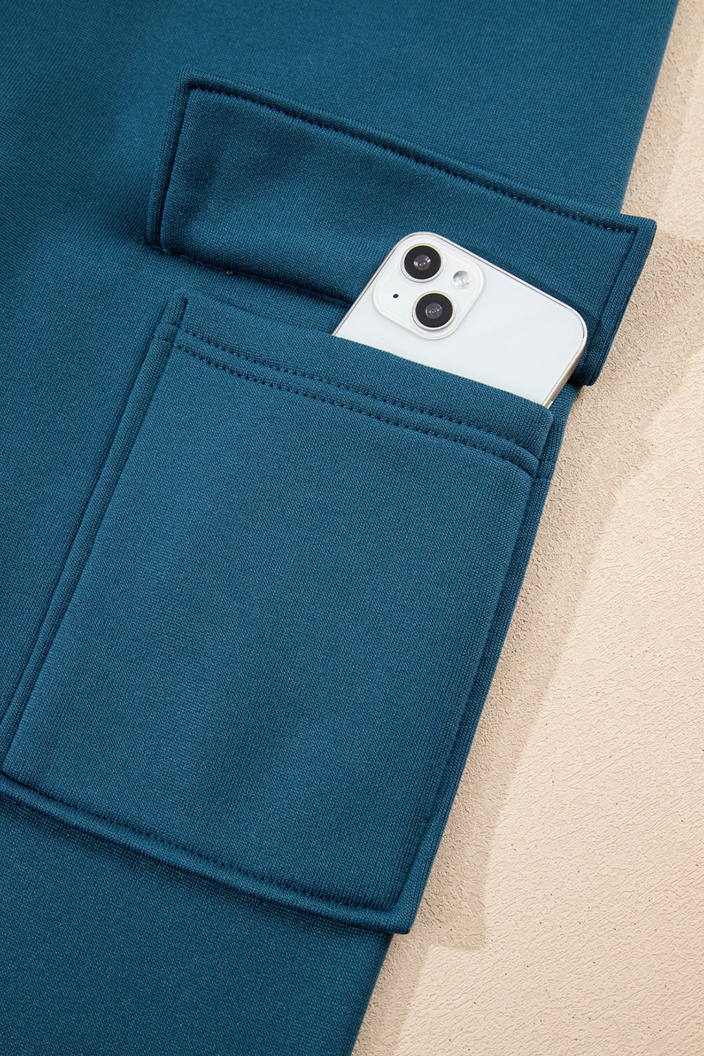 Peacock Blue Cozy Hooded Sweatshirt Drawstring Elastic Waistband Cargo Pant Set