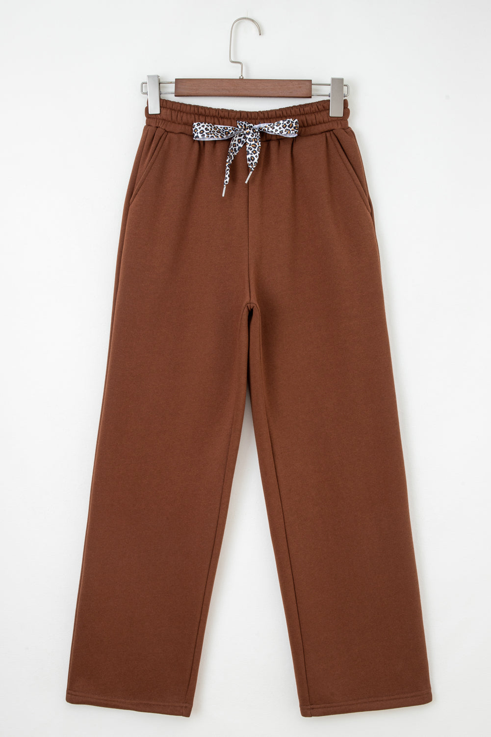 Black Fleece-Lined Leopard Print Jogger Pants | Elastic Waist & Drawstring